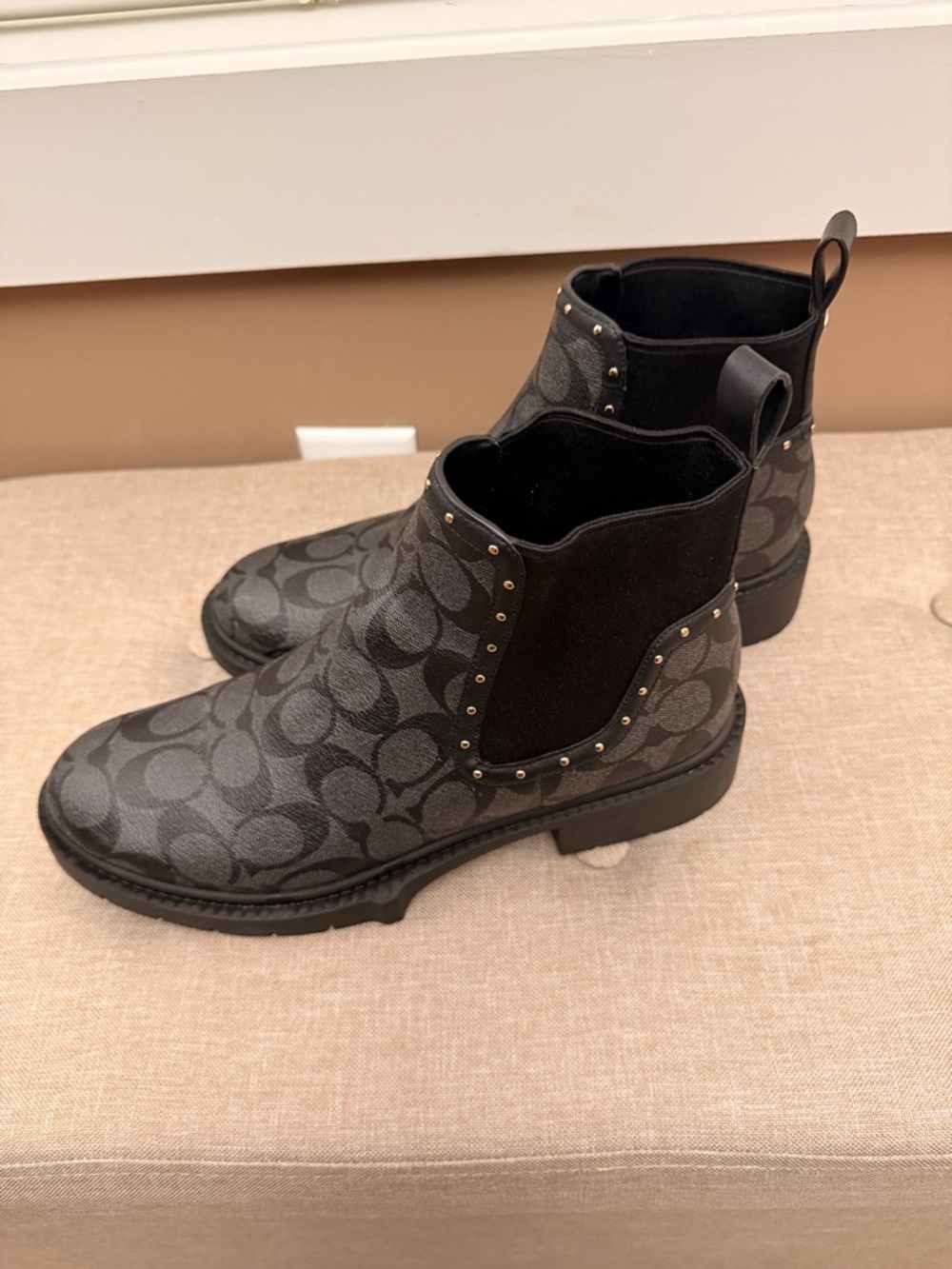 Coach Black Signature Chelsea Boots with Studded Trim
